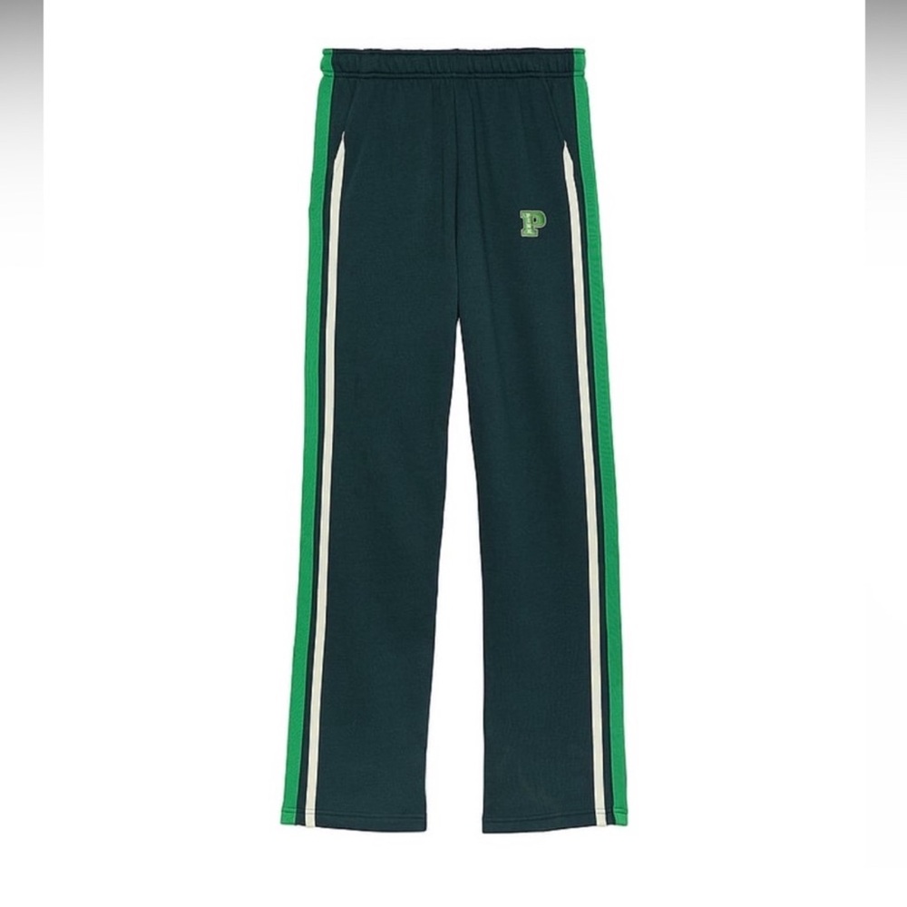 Green sweats with White Stripes
